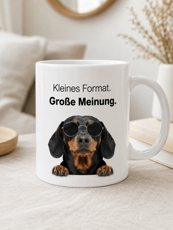 Dackel Tasse · Kleines Format Große Meinung · Lustige Hundetasse