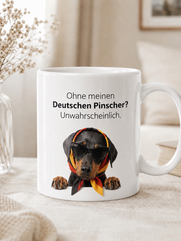 Deutscher Pinscher Tasse · Ohne meinen Pinscher? Unwahrscheinlich · Lustige Hundetasse