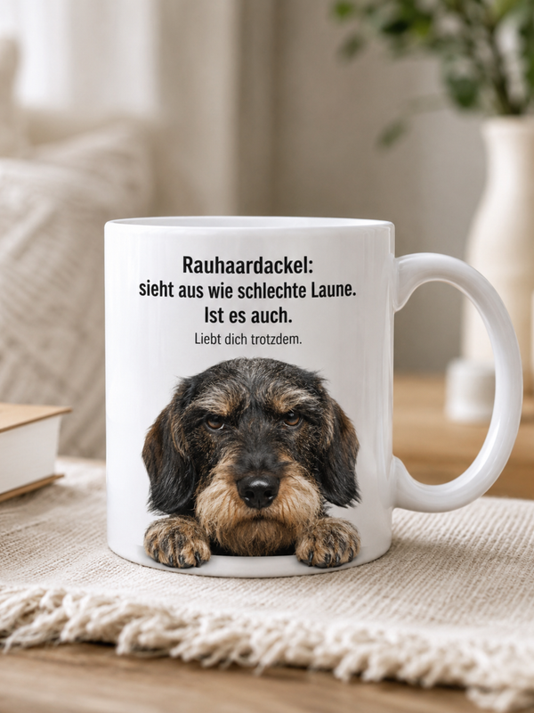Rauhaardackel Tasse „Sieht aus wie schlechte Laune
