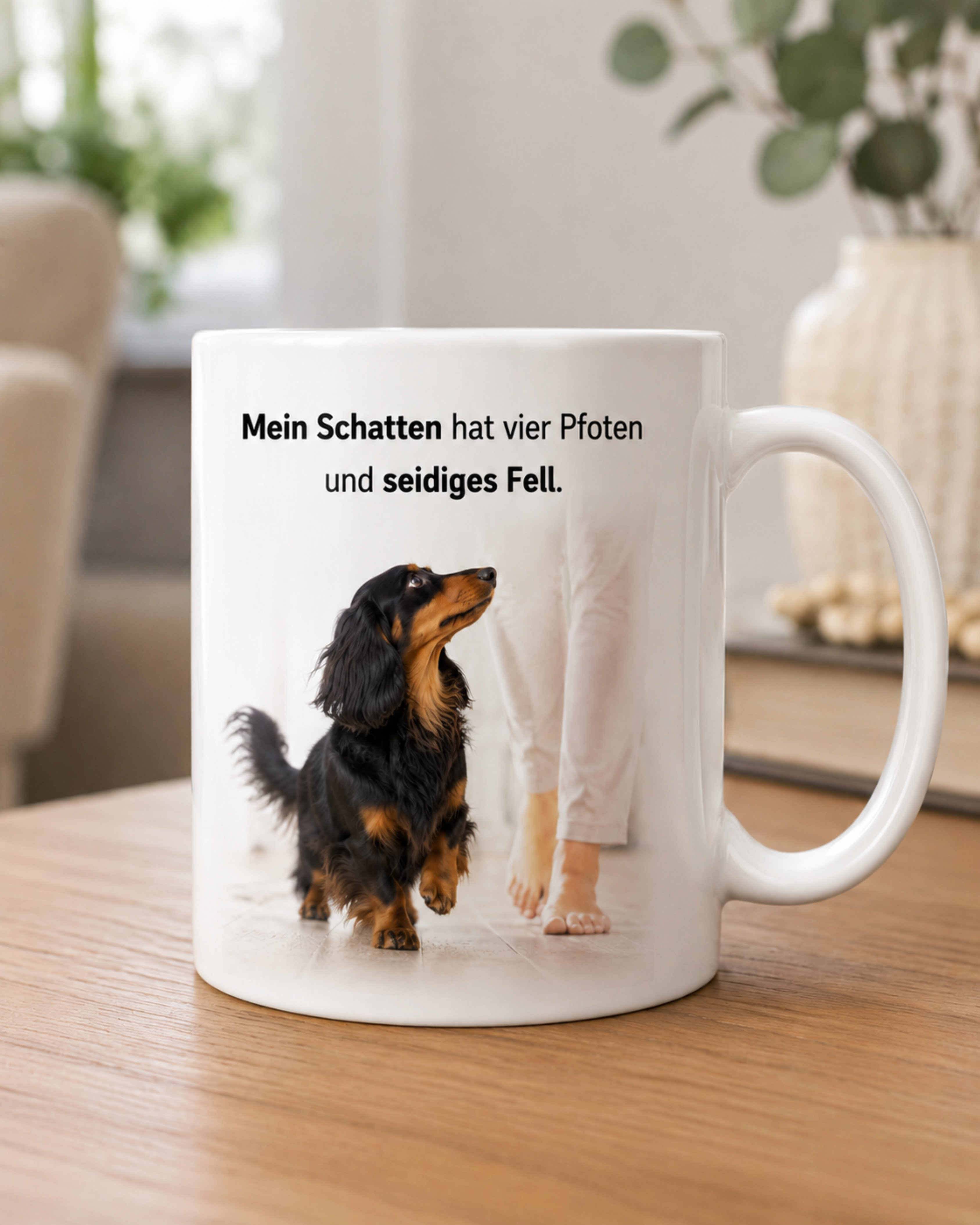 Langhaardackel Tasse · Mein Schatten hat vier Pfoten und seidiges Fell · Lustige Hundetasse