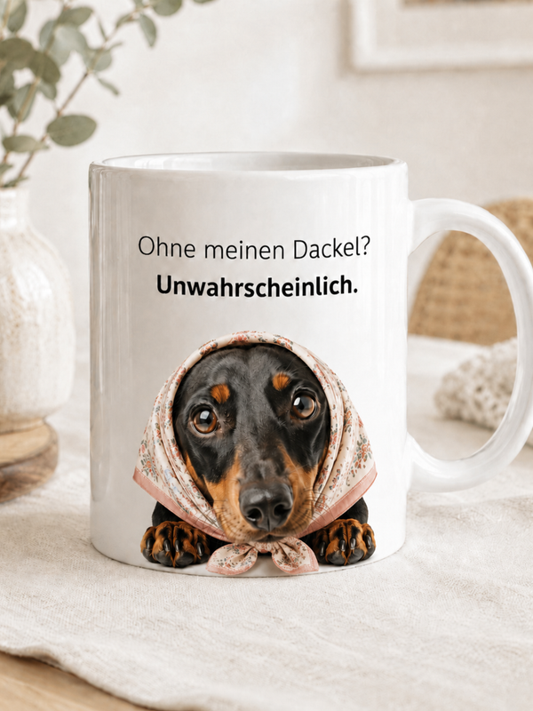 Dackel Tasse · Ohne meinen Dackel? Unwahrscheinlich · Lustige Hundetasse