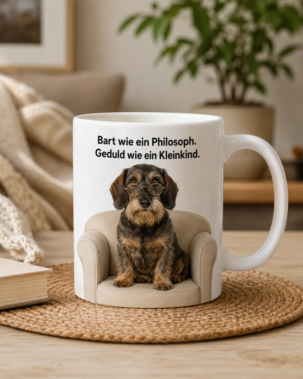 Rauhaardackel Tasse · Bart wie ein Philosoph, Geduld wie ein Kleinkind · Lustige Hundetasse