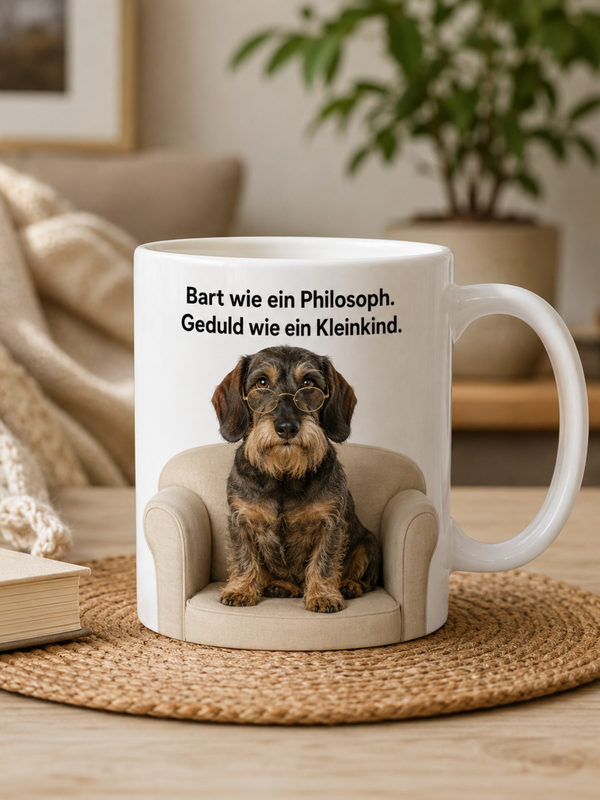 Rauhaardackel Tasse · Bart wie ein Philosoph, Geduld wie ein Kleinkind · Lustige Hundetasse