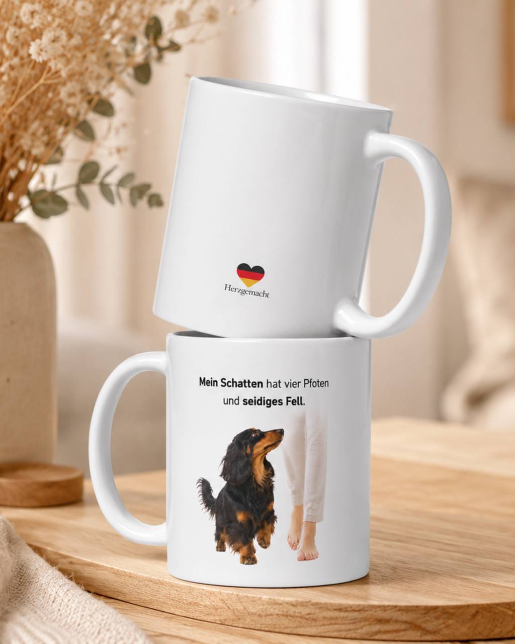 Langhaardackel Tasse · Mein Schatten hat vier Pfoten und seidiges Fell · Lustige Hundetasse