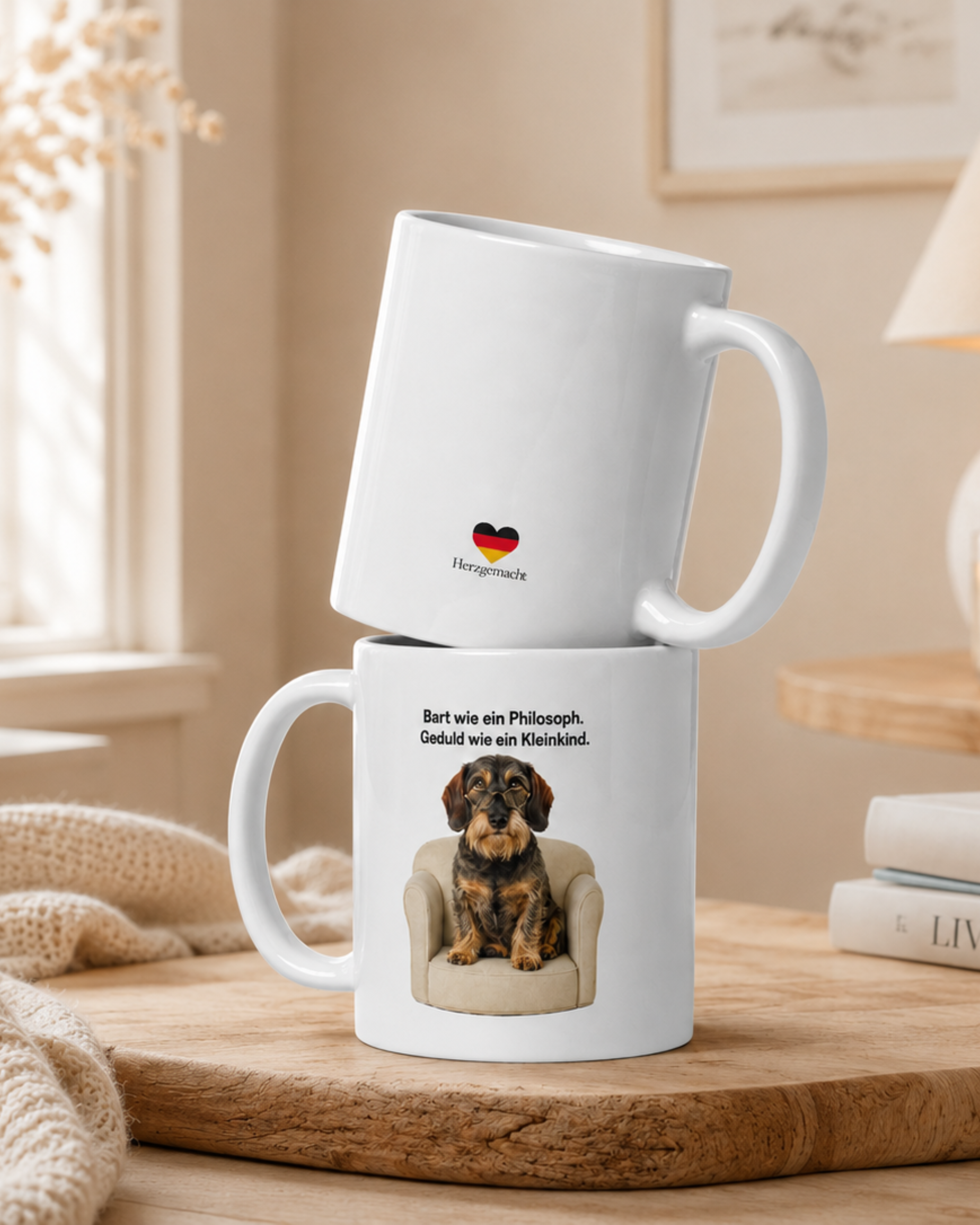 Rauhaardackel Tasse · Bart wie ein Philosoph, Geduld wie ein Kleinkind · Lustige Hundetasse