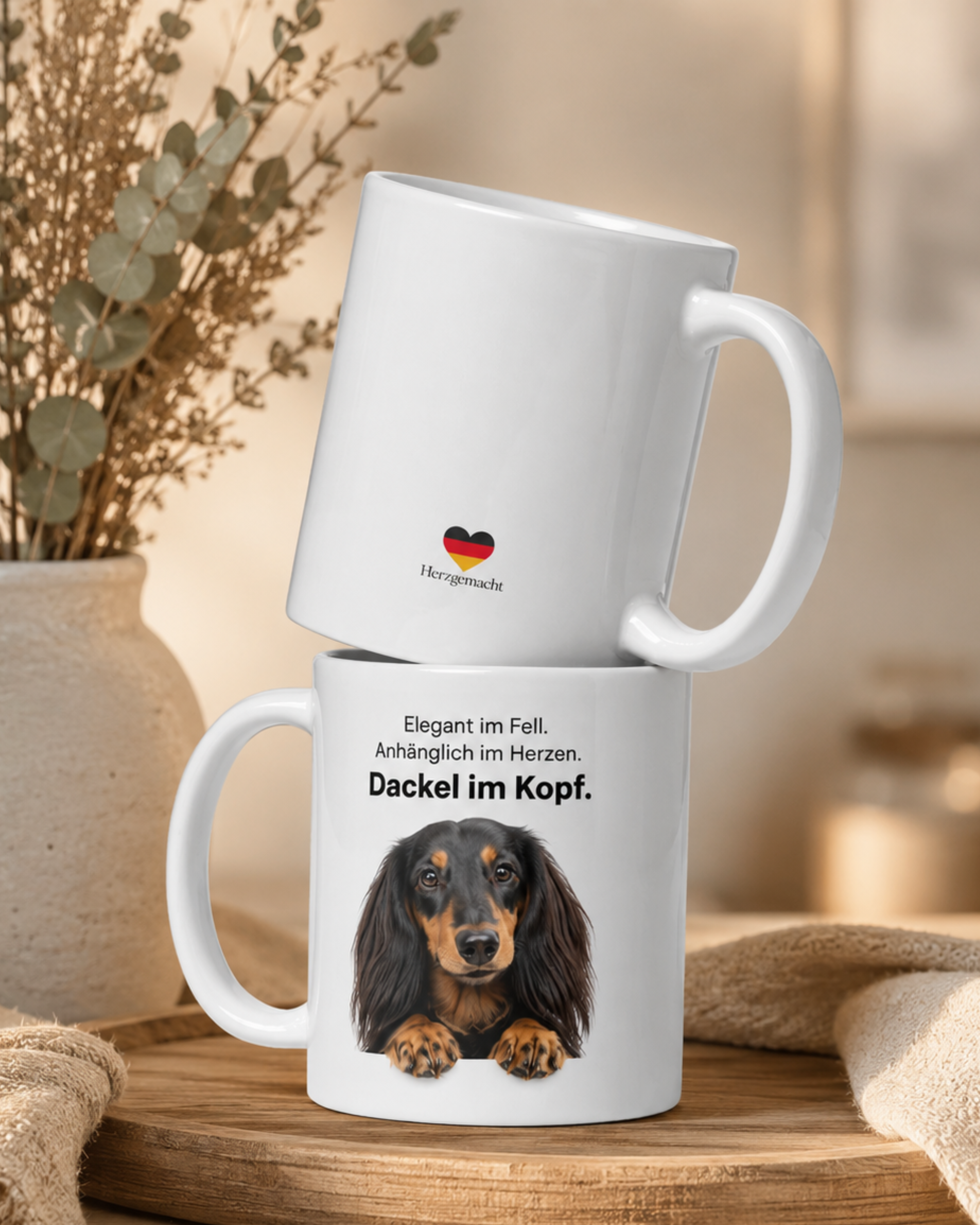 Langhaardackel Tasse · Elegant im Fell, anhänglich im Herzen – Dackel im Kopf · Lustige Hundetasse