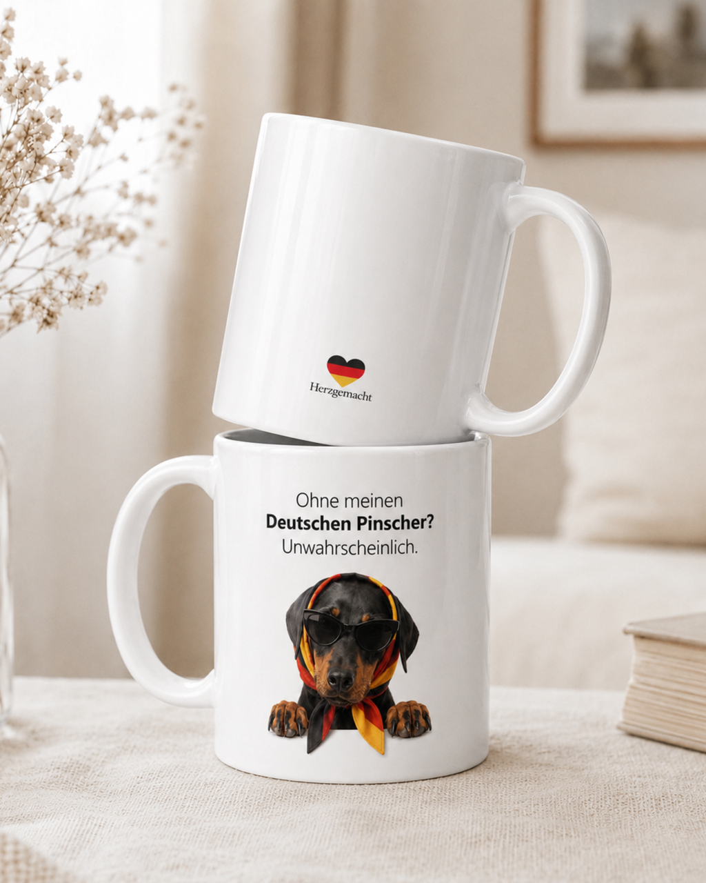 Deutscher Pinscher Tasse · Ohne meinen Pinscher? Unwahrscheinlich · Lustige Hundetasse