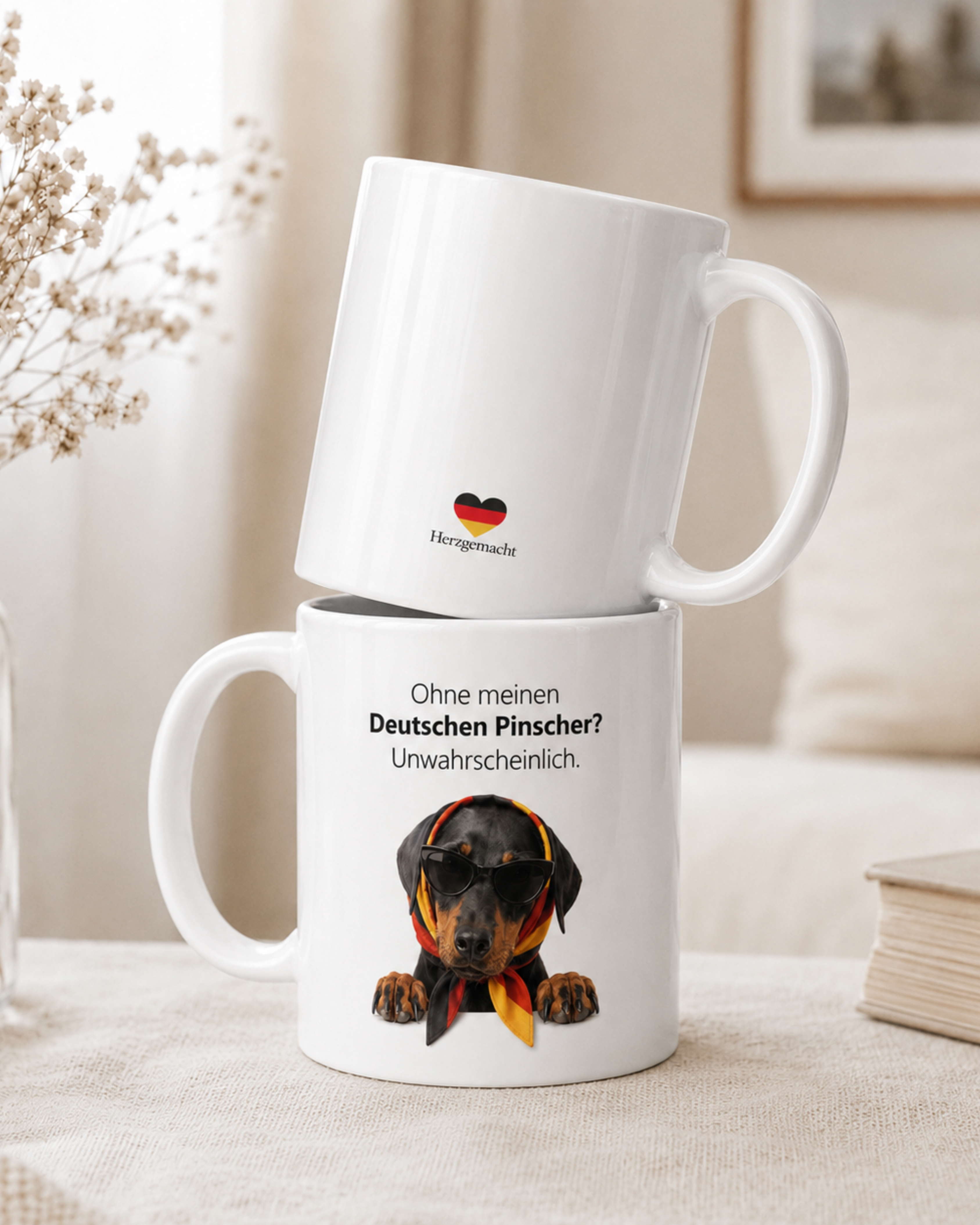Deutscher Pinscher Tasse · Ohne meinen Pinscher? Unwahrscheinlich · Lustige Hundetasse