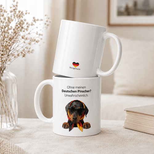 Deutscher Pinscher Tasse · Ohne meinen Pinscher? Unwahrscheinlich · Lustige Hundetasse