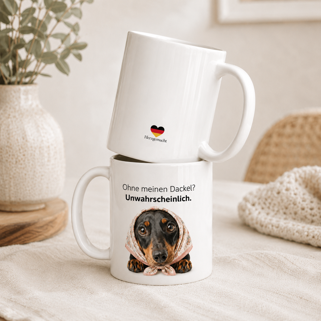 Dackel Tasse · Ohne meinen Dackel? Unwahrscheinlich · Lustige Hundetasse